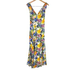 Vintage 90s The‎ Limited Watercolor Floral Maxi Dress V-Back Medium M